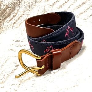 Leather Man Ltd leather /fabric  Navy & Pink FLAMINGO Golf  belt.